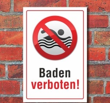 Schild Baden verboten, 3 mm Alu-Verbund 300 x 200 mm