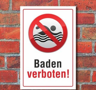 Schild Baden verboten, 3 mm Alu-Verbund 450 x 300 mm