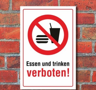Schild Essen und trinken verboten, 3 mm Alu-Verbund 300 x 200 mm