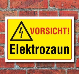 Schild Vorsicht - Elektrozaun, 3 mm Alu-Verbund 300 x 200 mm