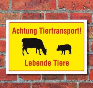Schild Achtung Tiertransport - Lebende Tiere, 3 mm Alu-Verbund 300 x 200 mm