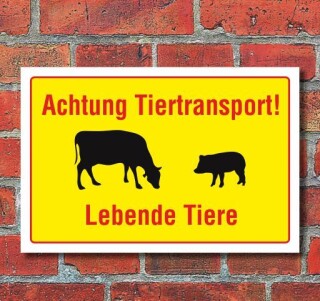 Schild Achtung Tiertransport - Lebende Tiere, 3 mm Alu-Verbund 600 x 400 mm
