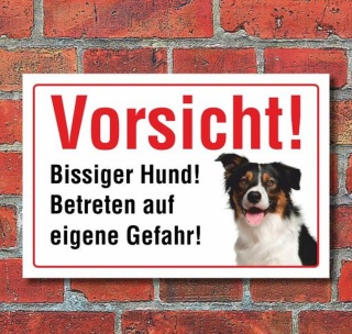 Vorsicht "Bissig", Border Collie, Hund, Schild, Hinweis, 3 mm Alu-Verbund Motiv 5 300 x 200 mm