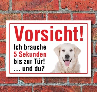 Vorsicht "5 Sekunden", Golden Retriever, Hund, Schild, Hinweis, 3 mm Alu-Verbund Motiv 4 300 x 200 mm