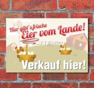 Schild Frische Eier vom Lande, 3 mm Alu-Verbund Motiv 1 450 x 300 mm