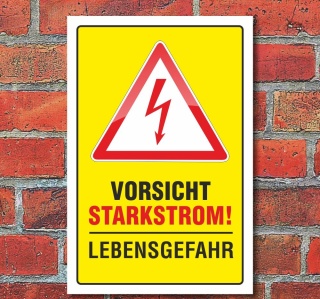 Schild "Vorsicht Starkstrom" 3 mm Alu-Verbund