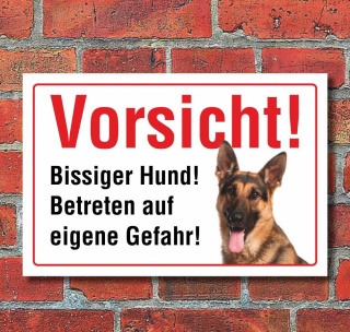 Vorsicht "Bissig", Schäferhund, Hund, Schild,  3 mm Alu-Verbund Motiv 5 300 x 200 mm