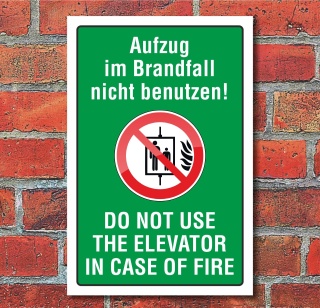 Schild "Aufzug nicht benutzen, zweisprachig", 3 mm Alu-Verbund  300 x 200 mm