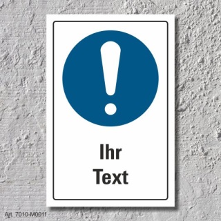 Schild "Allgemeines Gebotszeichen, Ihr Text", DIN ISO 7010, 3 mm Alu-Verbund  300 x 200 mm