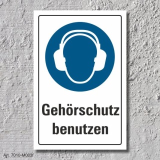 Schild "Gehörschutz benutzen", DIN ISO 7010, 3 mm Alu-Verbund  600 x 400 mm