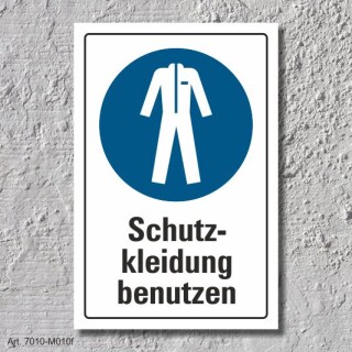 Schild "Schutzkleidung benutzen", DIN ISO 7010, 3 mm Alu-Verbund  450 x 300 mm