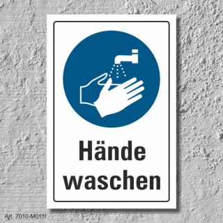 Schild "Hände waschen", DIN ISO 7010, 3 mm Alu-Verbund  300 x 200 mm