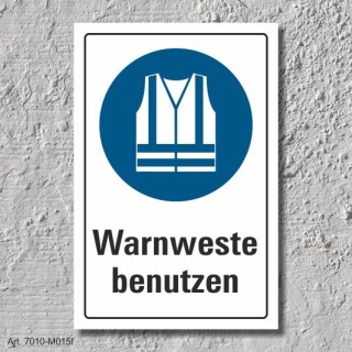 Schild "Warnweste benutzen", DIN ISO 7010, 3 mm Alu-Verbund  450 x 300 mm