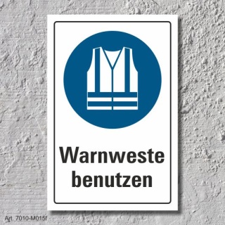 Schild "Warnweste benutzen", DIN ISO 7010, 3 mm Alu-Verbund  600 x 400 mm