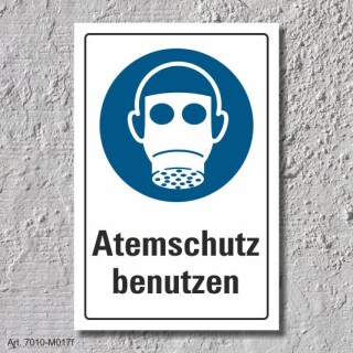Schild "Atemschutz benutzen", DIN ISO 7010, 3 mm Alu-Verbund  450 x 300 mm