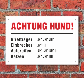 Schild "Achtung Hund, lustig", 3 mm Alu-Verbund  300 x 200 mm