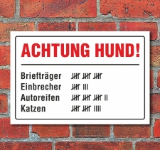 Schild "Achtung Hund, lustig", 3 mm Alu-Verbund...