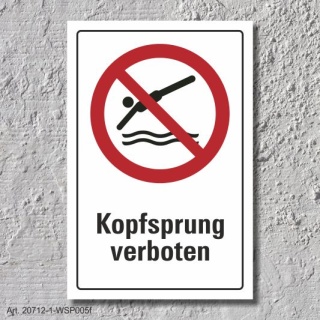 Verbotsschild "Kopfsprung verboten", DIN ISO 20712, 3 mm Alu-Verbund  300 x 200 mm