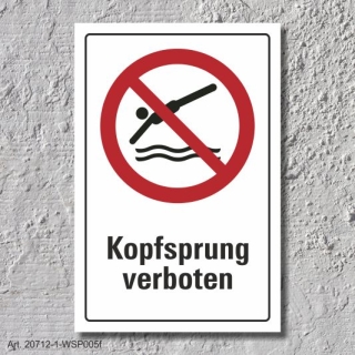 Verbotsschild "Kopfsprung verboten", DIN ISO 20712, 3 mm Alu-Verbund  450 x 300 mm