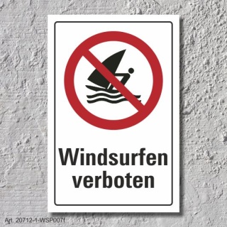 Verbotsschild "Windsurfen verboten", DIN ISO 20712, 3 mm Alu-Verbund  300 x 200 mm