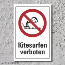 Verbotsschild &quot;Kitesurfen verboten&quot;, DIN ISO...
