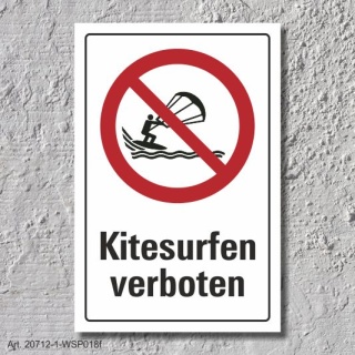 Verbotsschild "Kitesurfen verboten", DIN ISO 20712, 3 mm Alu-Verbund  300 x 200 mm