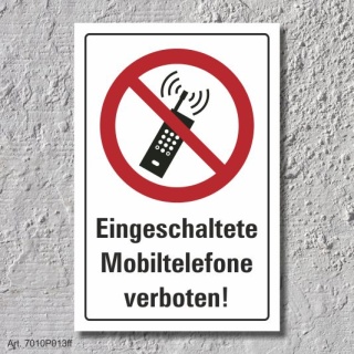 Verbotsschild "Mobiltelefone verboten", DIN ISO 7010, 3 mm Alu-Verbund  600 x 400 mm