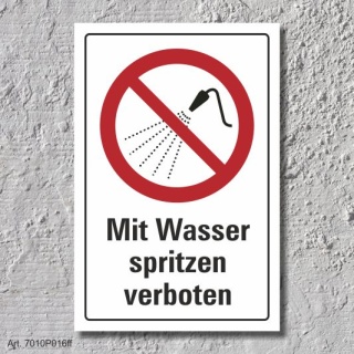Verbotsschild "Mit Wasser spritzen verboten", DIN ISO 7010, 3 mm Alu-Verbund  300 x 200 mm