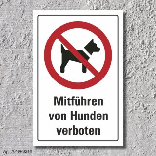 Verbotsschild "Hunde mitführen verboten", DIN ISO 7010, 3 mm Alu-Verbund  300 x 200 mm
