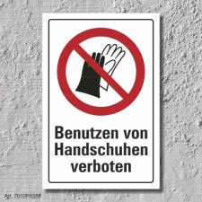 Verbotsschild &quot;Handschuhe verboten&quot;, DIN ISO...