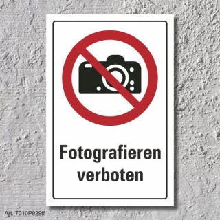 Verbotsschild &quot;Fotografieren verboten&quot;, DIN ISO 7010, 3 mm Alu-Verbund