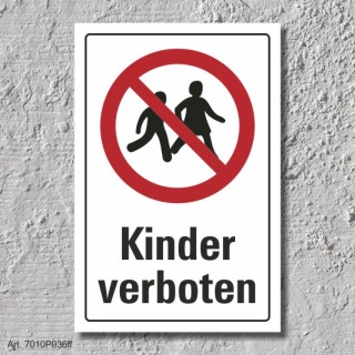 Verbotsschild "Kinder verboten", DIN ISO 7010, 3 mm Alu-Verbund  300 x 200 mm