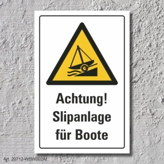 Warnschild "Slipanlage, Boote", DIN ISO 20712, 3 mm Alu-Verbund  450 x 300 mm