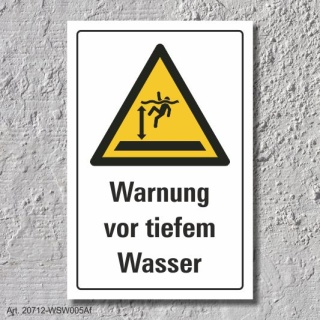 Warnschild &quot;Warnung vor tiefem Wasser&quot;, DIN ISO 20712, 3 mm Alu-Verbund