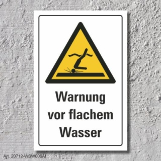 Warnschild "Warnung vor flachem Wasser", DIN ISO 20712, 3 mm Alu-Verbund  300 x 200 mm