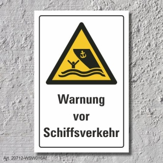 Warnschild "Warnung vor Schiffsverkehr", DIN ISO 20712, 3 mm Alu-Verbund  600 x 400 mm