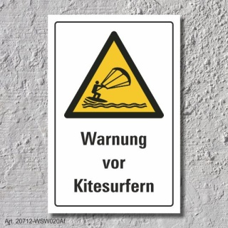 Warnschild "Warnung vor Kitesurfern", DIN ISO 20712, 3 mm Alu-Verbund