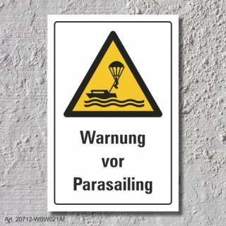 Warnschild &quot;Warnung vor Parasailing&quot;, DIN ISO 20712, 3 mm Alu-Verbund