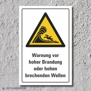Warnschild "Warnung vor Brandung, Wellen", DIN ISO 20712, 3 mm Alu-Verbund  300 x 200 mm