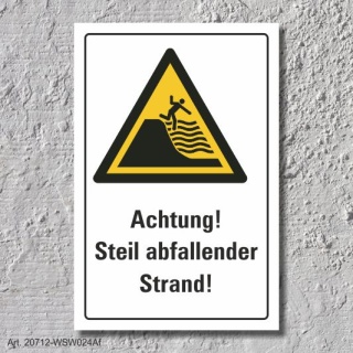 Warnschild &quot;Steil abfallender Strand&quot;, DIN ISO 20712, 3 mm Alu-Verbund