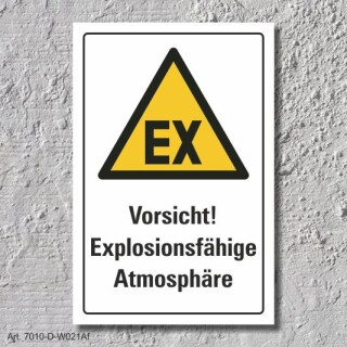 Warnschild "Explosionsfähige Atmosphäre", DIN ISO 7010, 3 mm Alu-Verbund  450 x 300 mm
