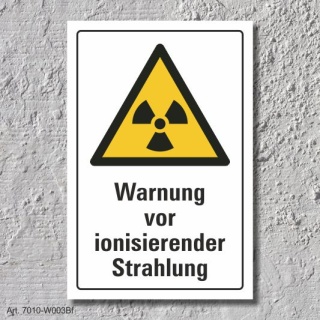 Warnschild "Ionisierende Strahlung", DIN ISO 7010, 3 mm Alu-Verbund  300 x 200 mm