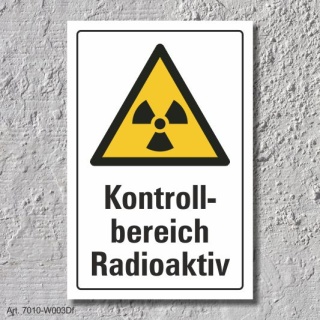 Warnschild "Kontrollbereich radioaktiv", DIN ISO 7010, 3 mm Alu-Verbund  600 x 400 mm
