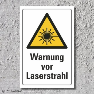 Warnschild &quot;Laserstrahl&quot;, DIN ISO 7010, 3 mm Alu-Verbund