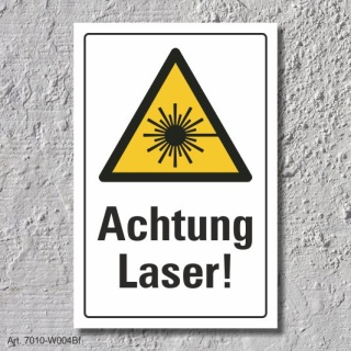 Warnschild &quot;Achtung Laser&quot;, DIN ISO 7010, 3 mm Alu-Verbund  