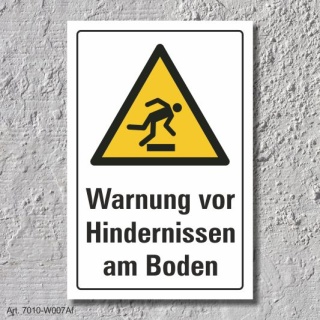 Warnschild "Hindernisse am Boden", DIN ISO 7010, 3 mm Alu-Verbund  300 x 200 mm