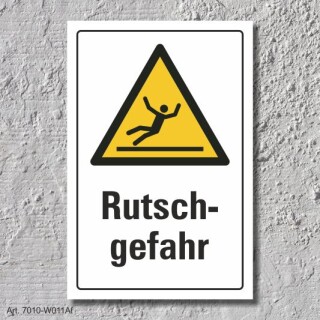 Warnschild "Rutschgefahr", DIN ISO 7010, 3 mm Alu-Verbund  450 x 300 mm