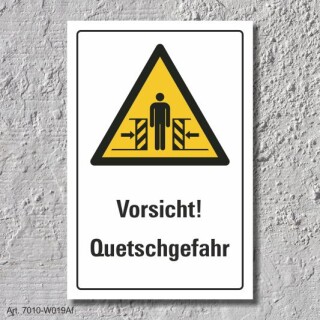 Warnschild "Vorsicht! Quetschgefahr", DIN ISO 7010, 3 mm Alu-Verbund  300 x 200 mm