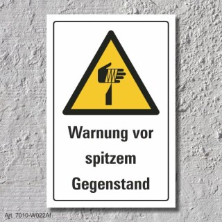 Warnschild "Spitzer Gegenstand", DIN ISO 7010, 3 mm Alu-Verbund  300 x 200 mm