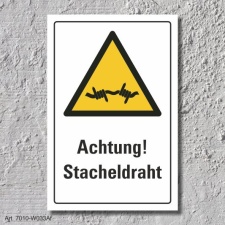Warnschild "Achtung! Stacheldraht", DIN ISO...
